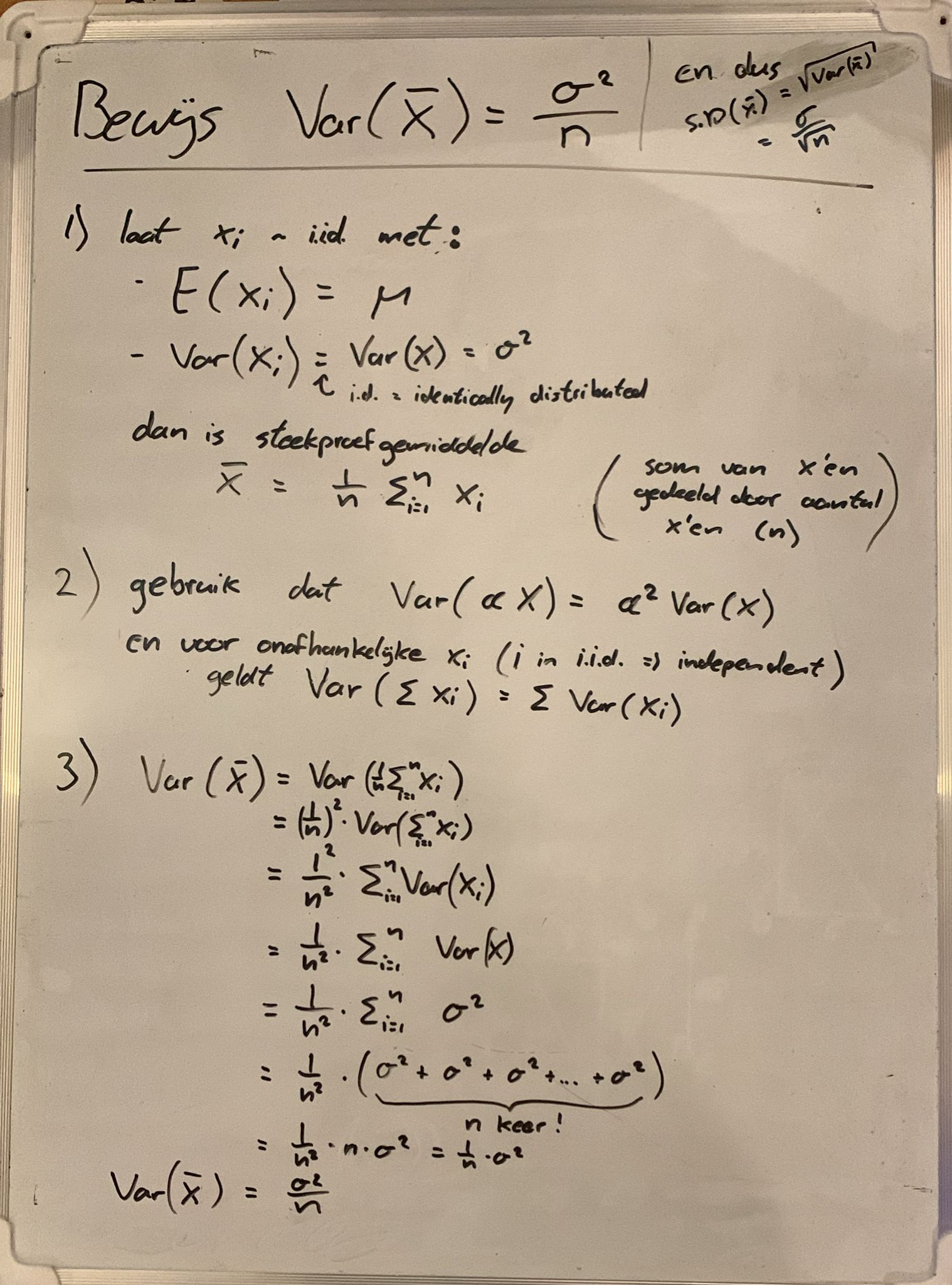 bewijs var(x-bar)=sigma2/n